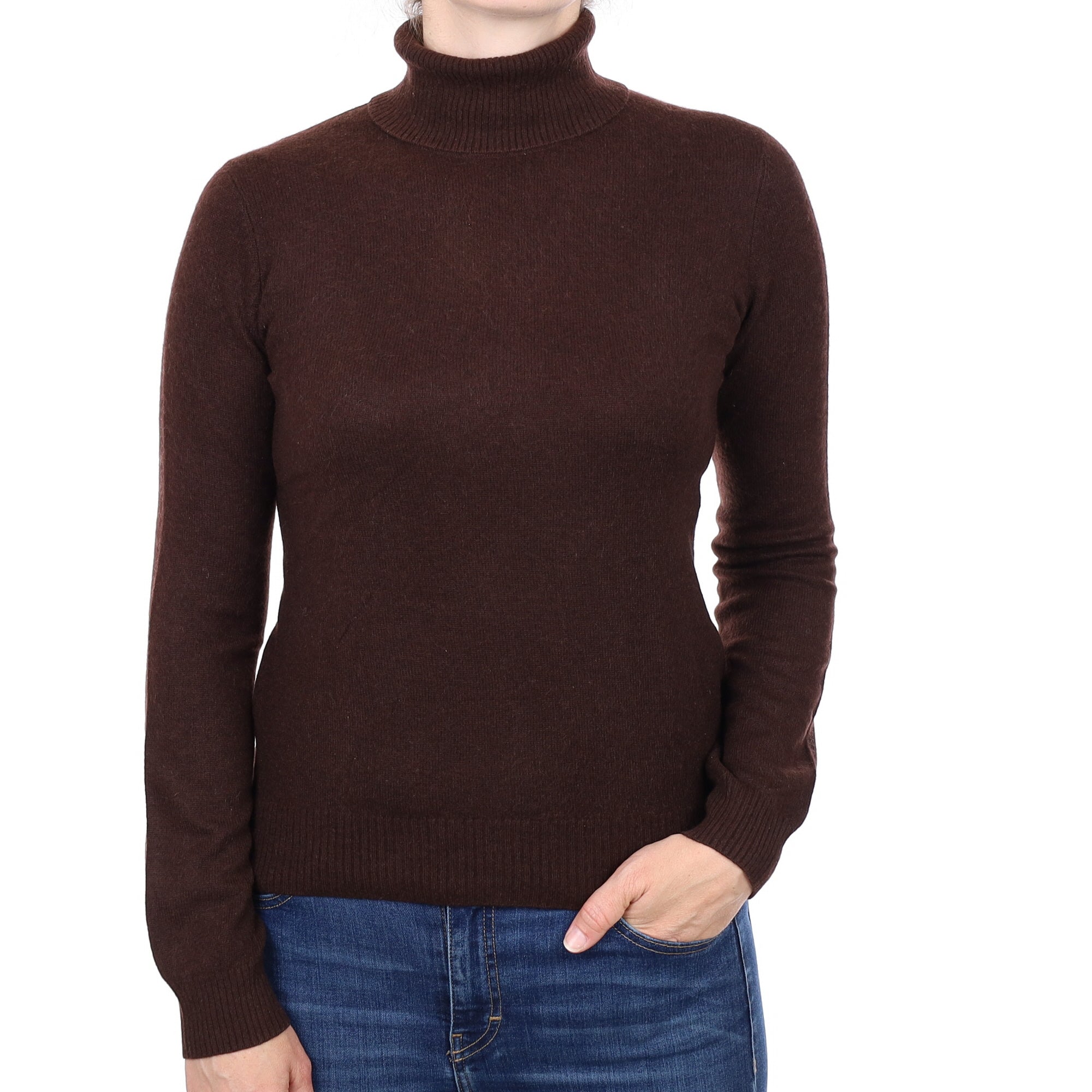 Chocolate Brown Cashmere Polo Neck Jumper Small
