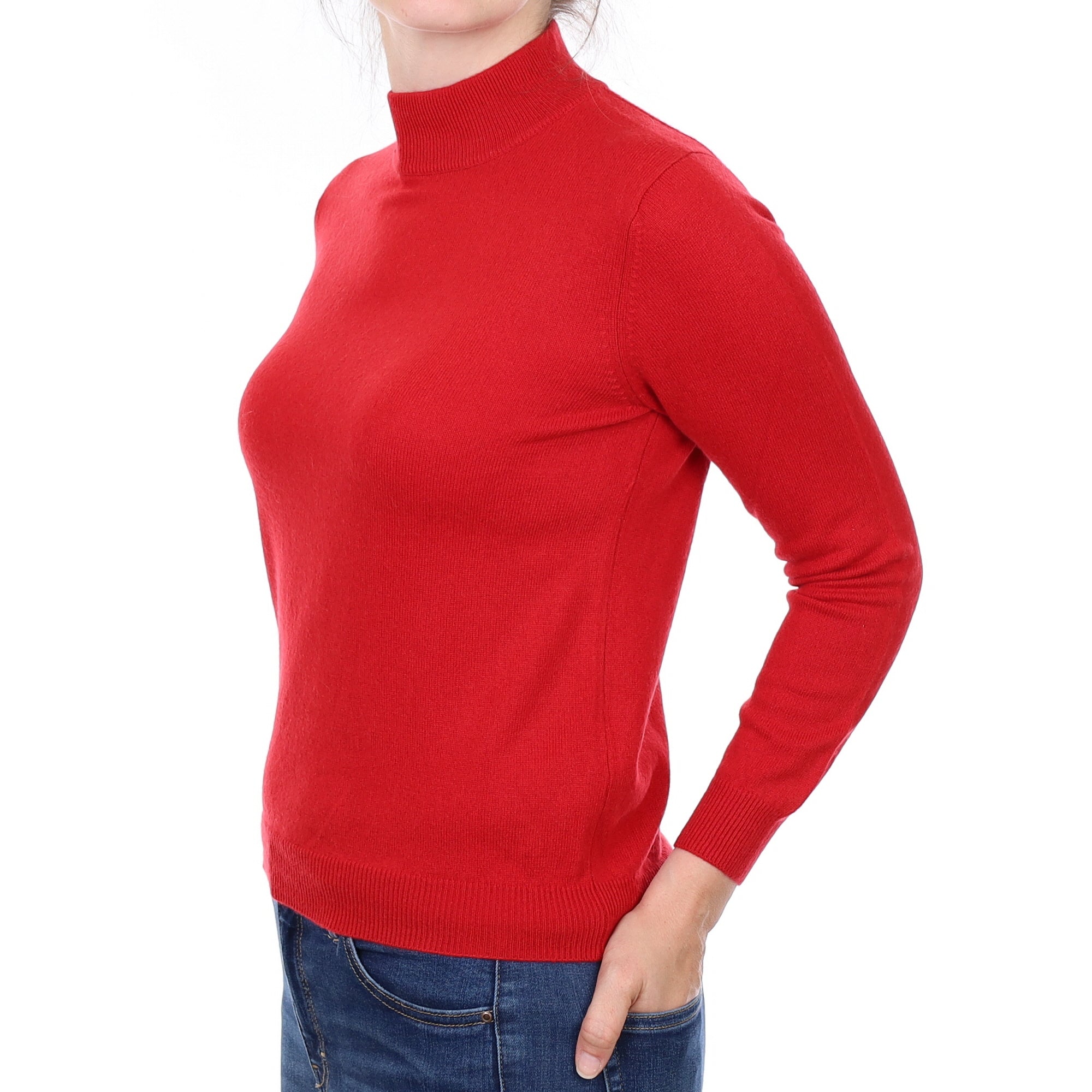 Post Box Red Cashmere Turtleneck Jumper Small