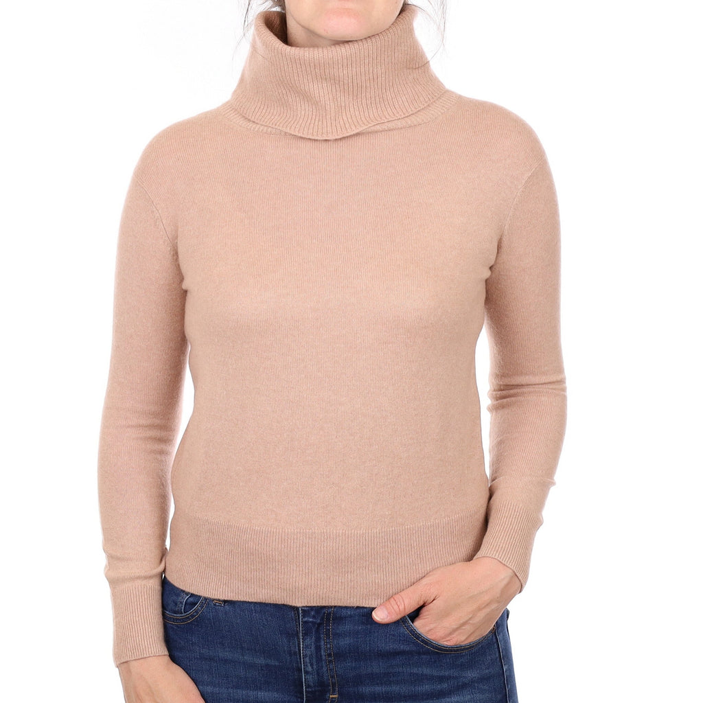 Nude Beige Cashmere Polo Neck Jumper Small