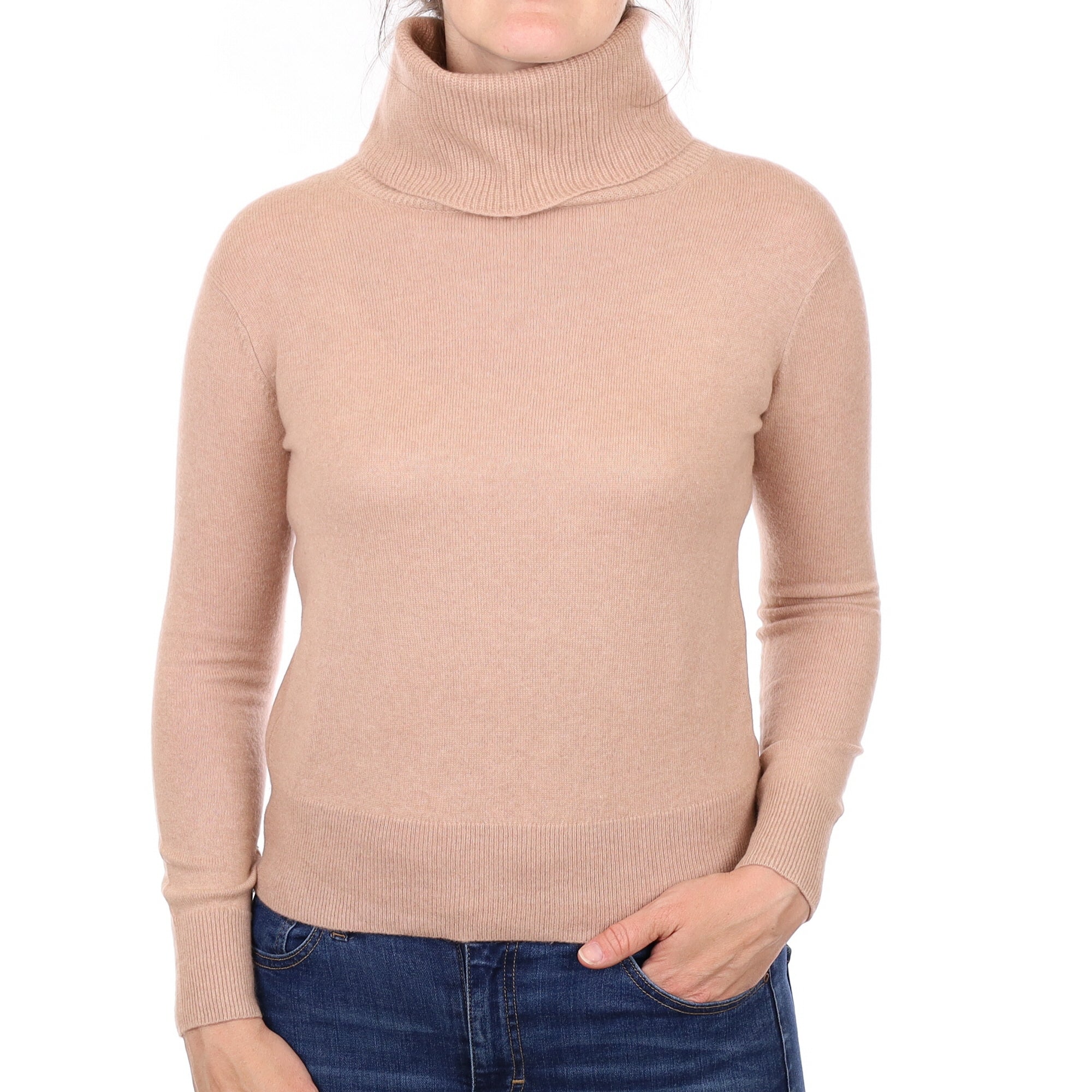 Nude Beige Cashmere Polo Neck Jumper Small