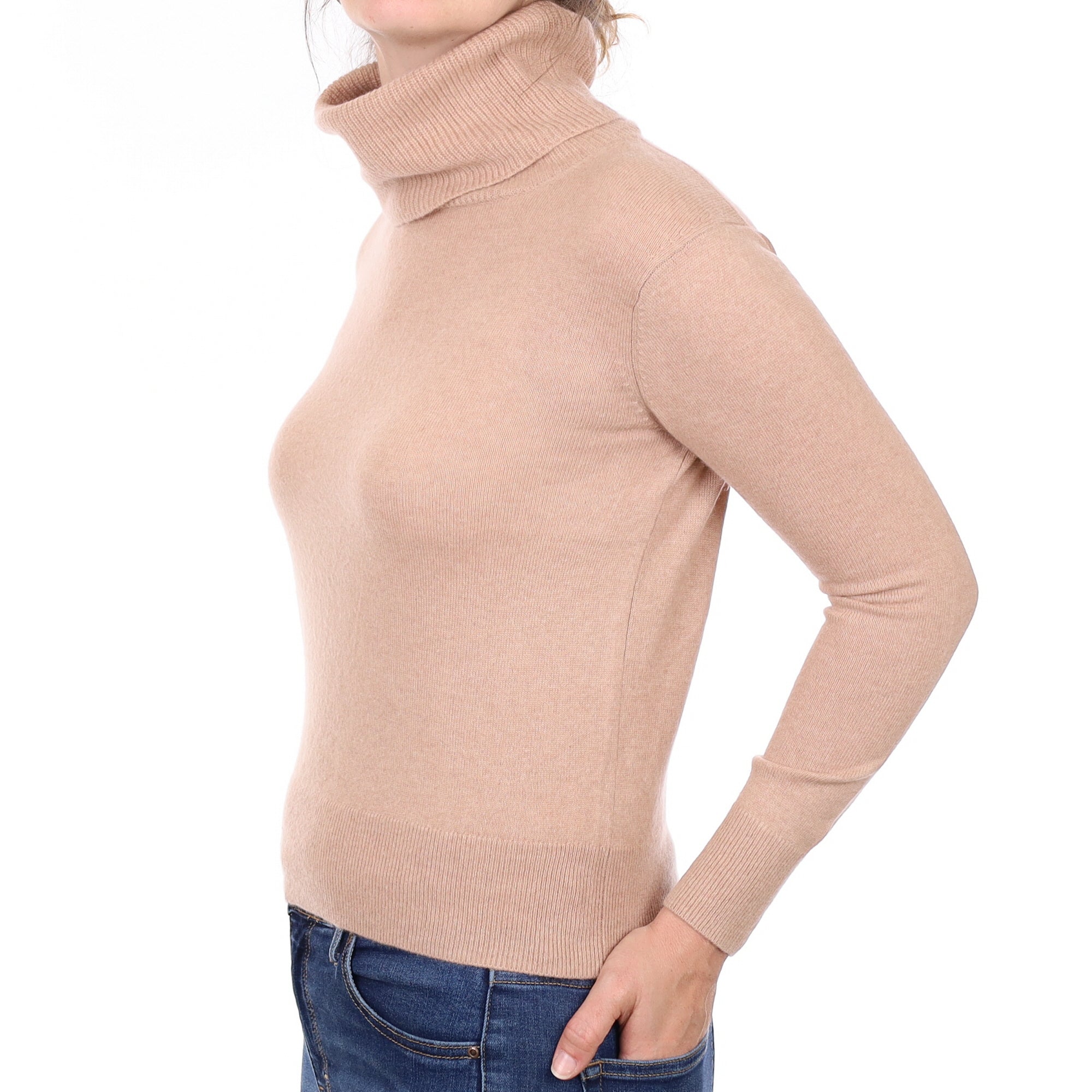 Nude Beige Cashmere Polo Neck Jumper Small