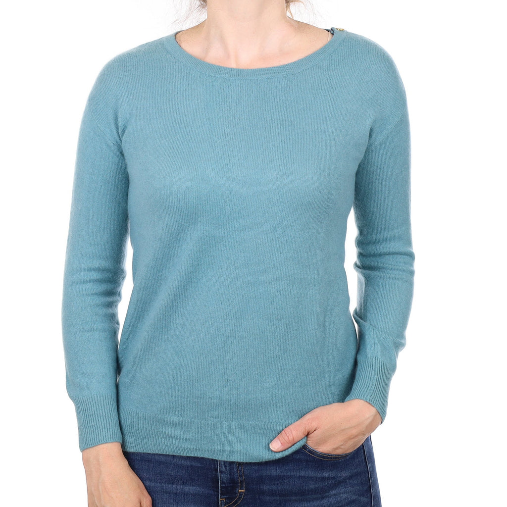 Deep Duck Egg Blue Cashmere Crew Neck Jumper Small