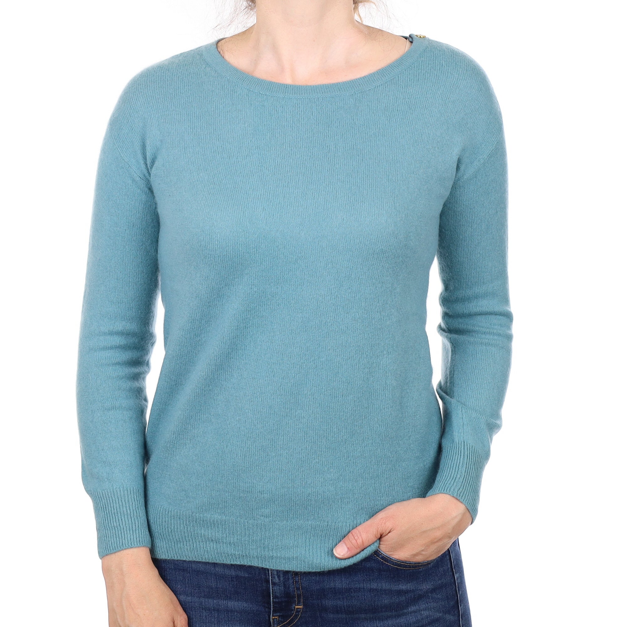 Deep Duck Egg Blue Cashmere Crew Neck Jumper Small