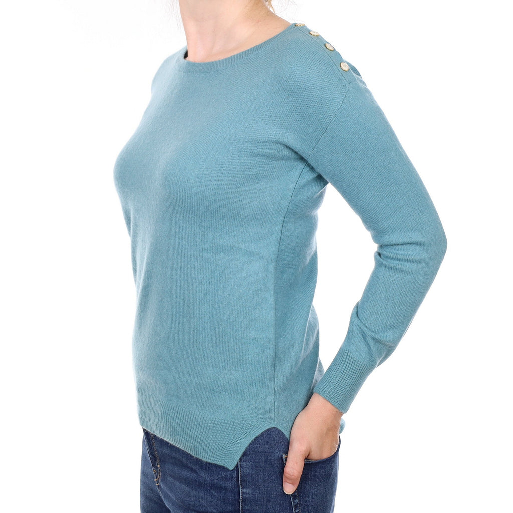 Deep Duck Egg Blue Cashmere Crew Neck Jumper Small