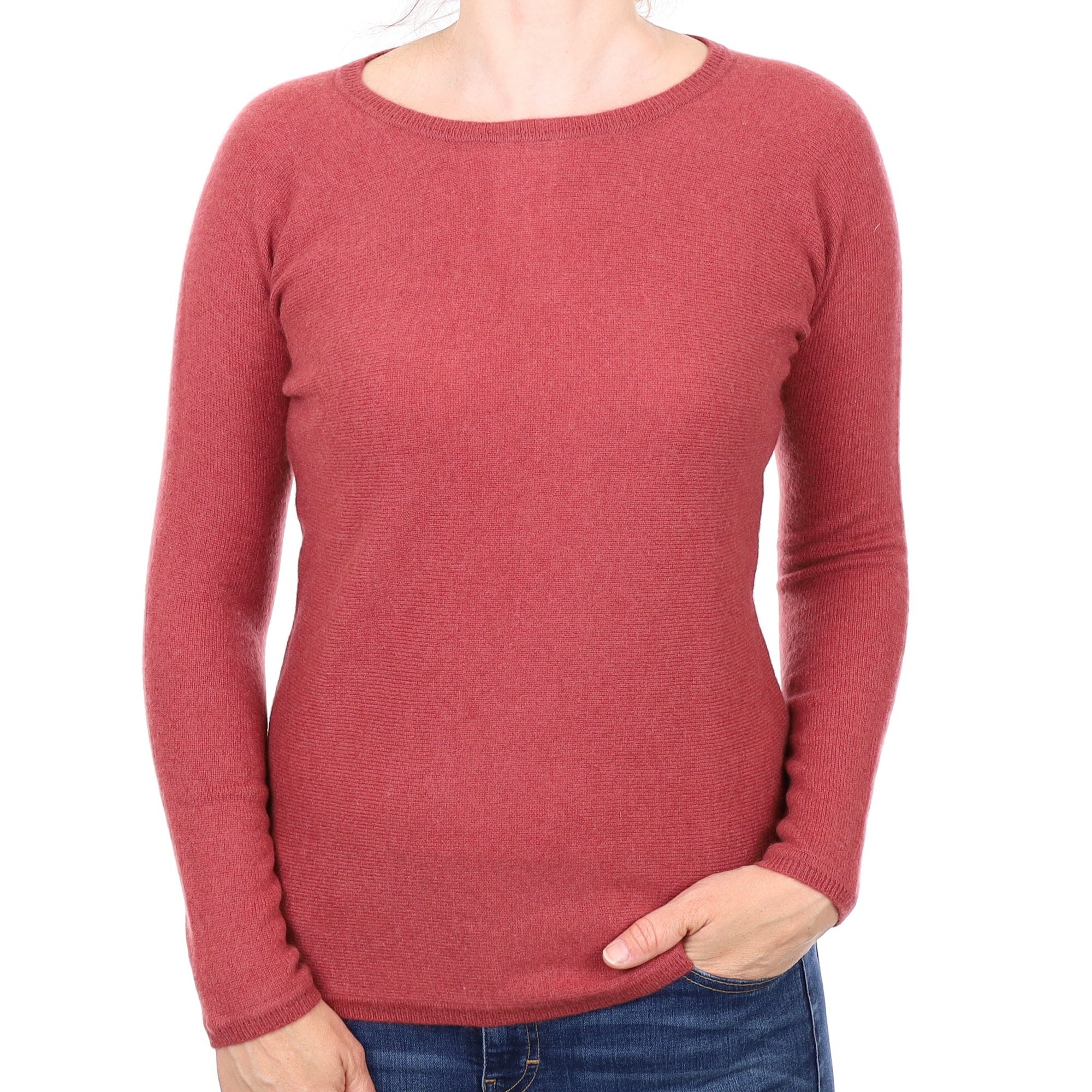 Heather Pink Cashmere Zip Fasten Crew Neck Jumper Small