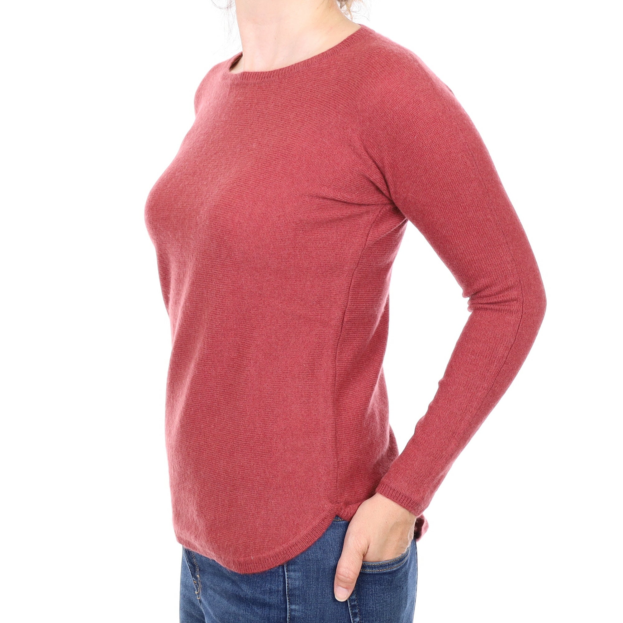 Heather Pink Cashmere Zip Fasten Crew Neck Jumper Small