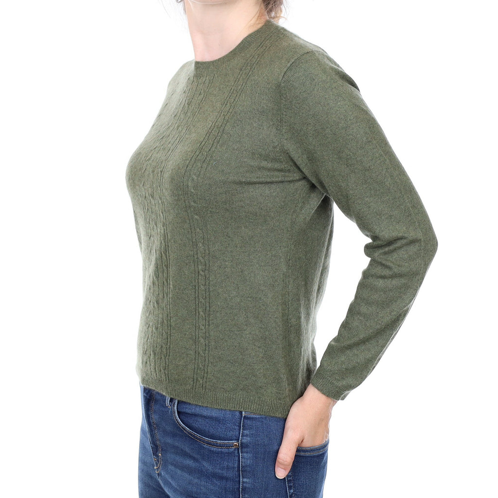 Khaki Green Textured Detail Cashmere Crew Neck Jumper Small