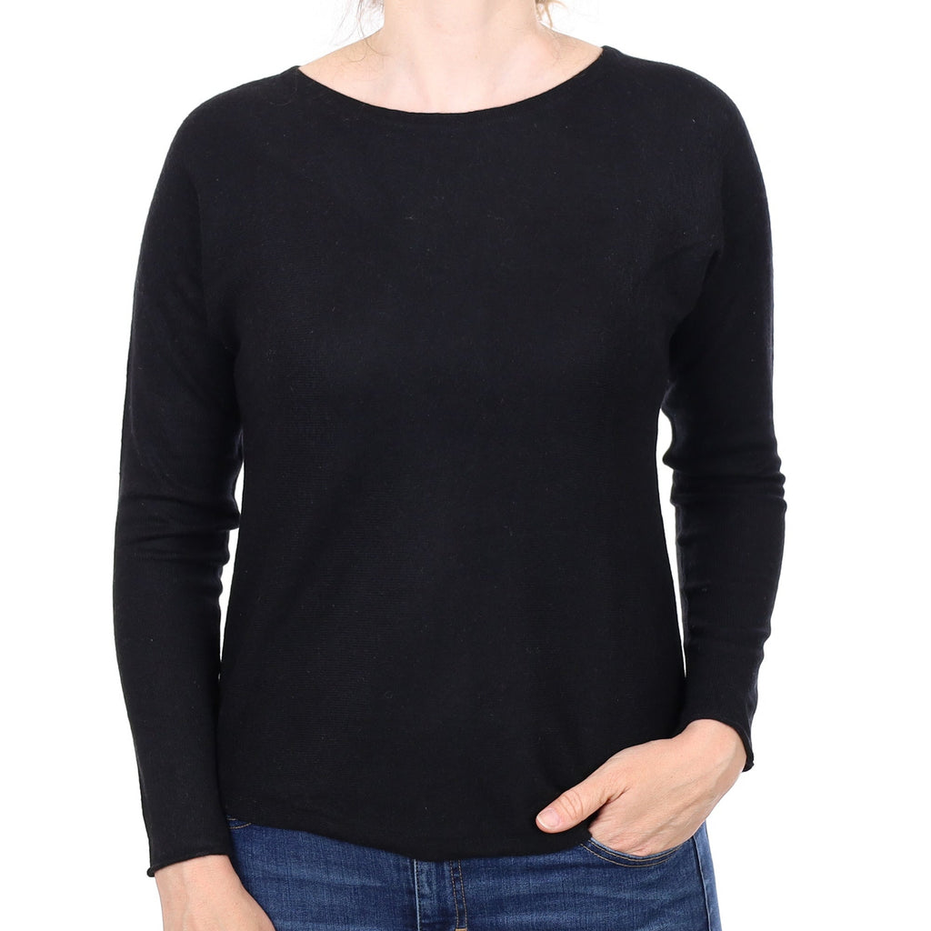 Black Cashmere Boat Neck Jumper Small