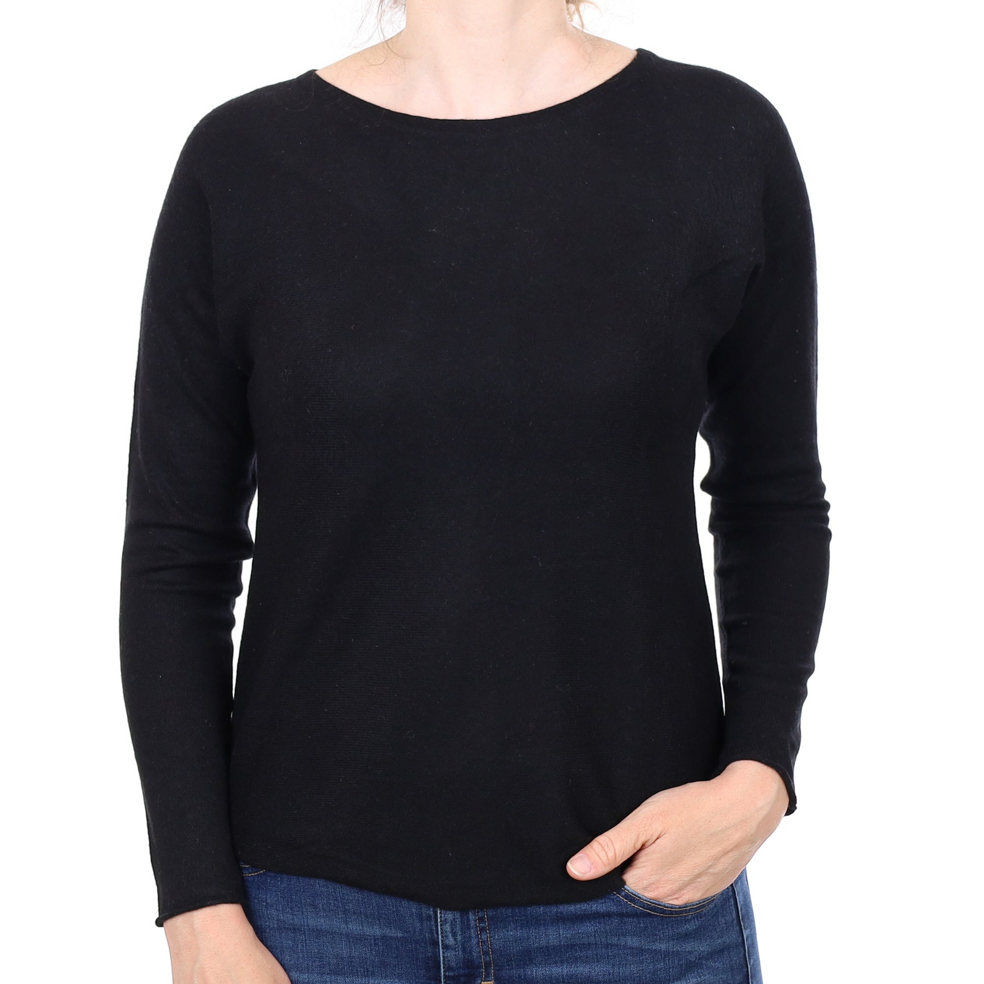 Black Cashmere Boat Neck Jumper Small