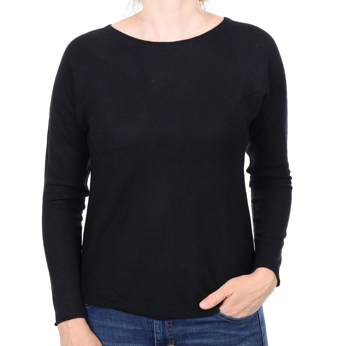 Black Cashmere Boat Neck Jumper Small