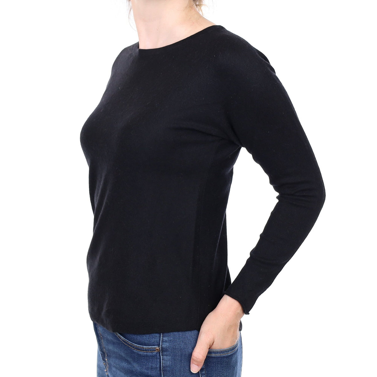 Black Cashmere Boat Neck Jumper Small