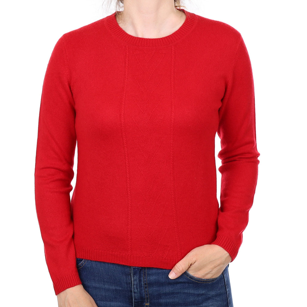 Berry Red Textured Detail Cashmere Crew Neck Jumper Small