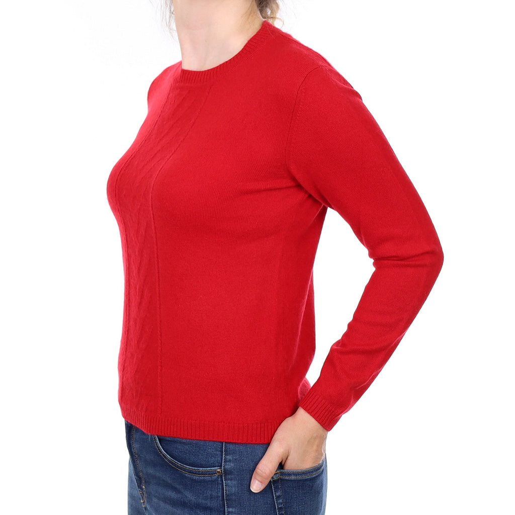 Berry Red Textured Detail Cashmere Crew Neck Jumper Small