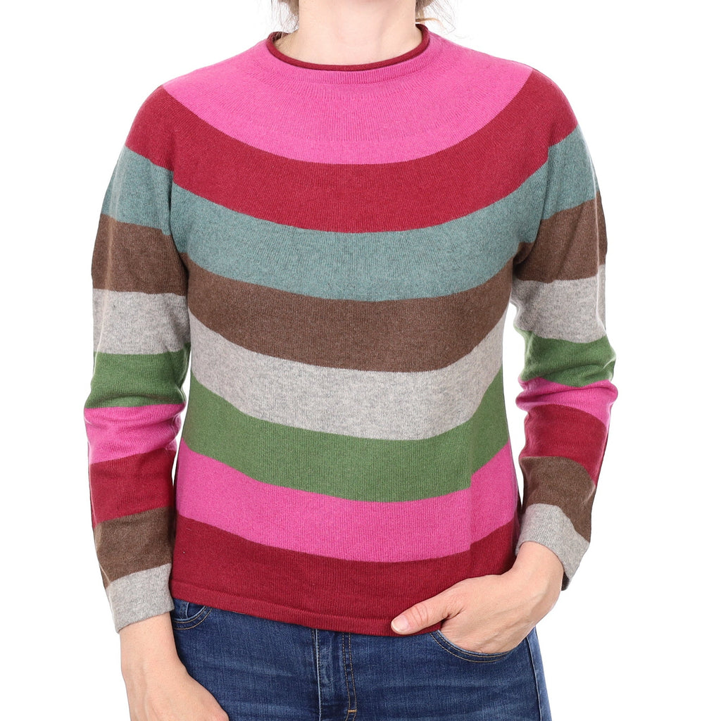 Multicolour Stripe Cashmere Crew Neck Jumper Small
