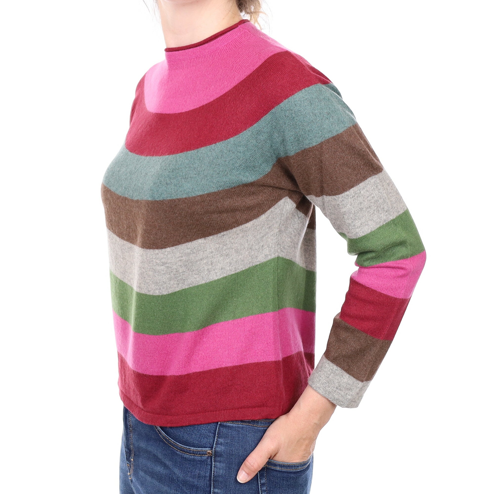 Multicolour Stripe Cashmere Crew Neck Jumper Small