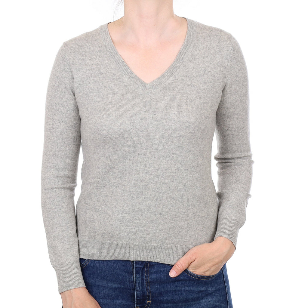 Smoke Grey Cashmere V Neck Jumper Small