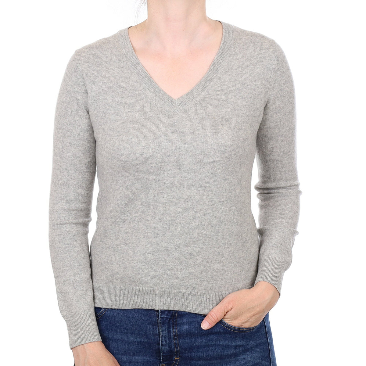 Smoke Grey Cashmere V Neck Jumper Small