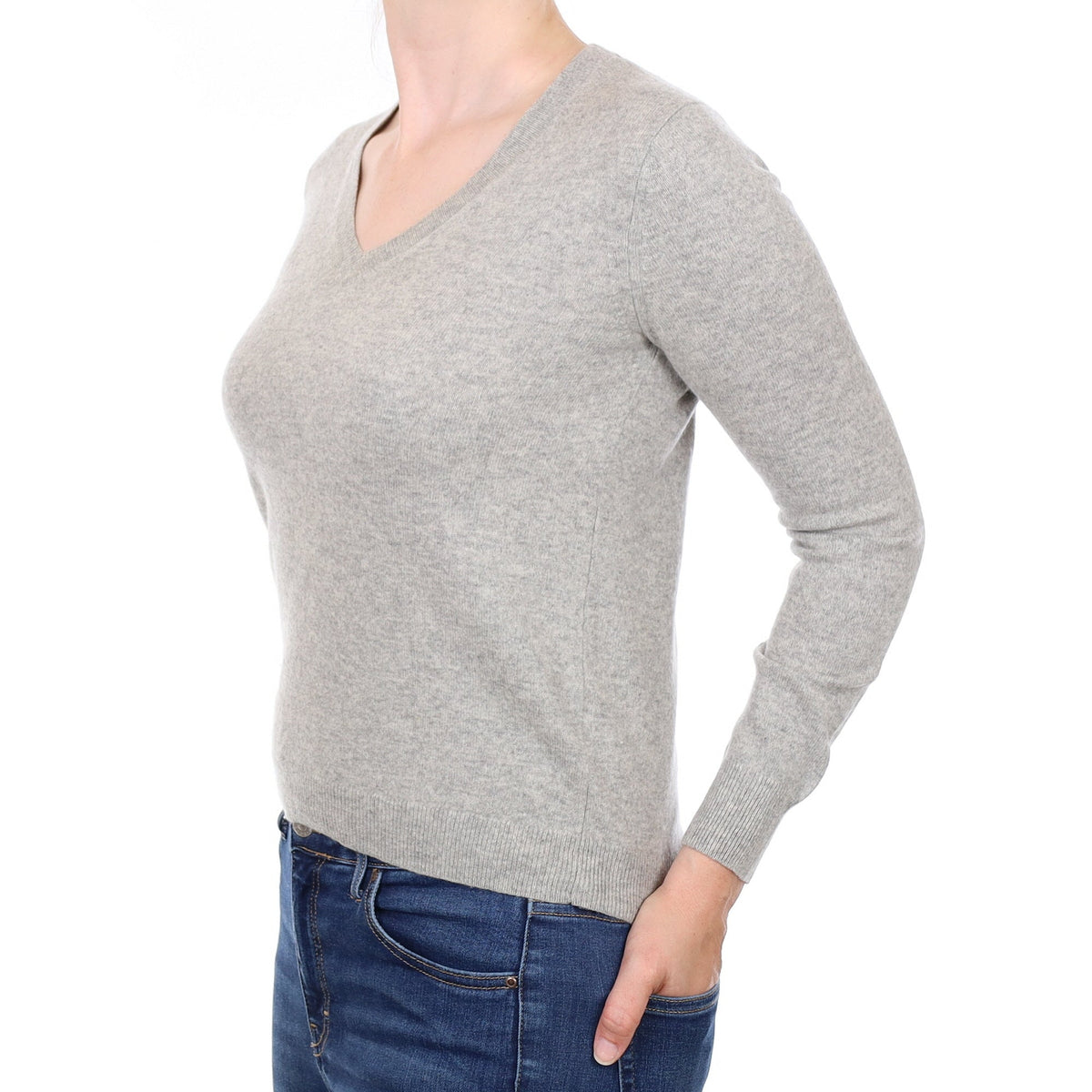 Smoke Grey Cashmere V Neck Jumper Small