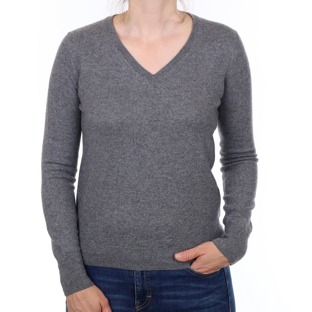 Slate Grey Cashmere V Neck Jumper Small