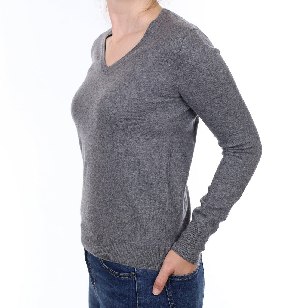 Slate Grey Cashmere V Neck Jumper Small