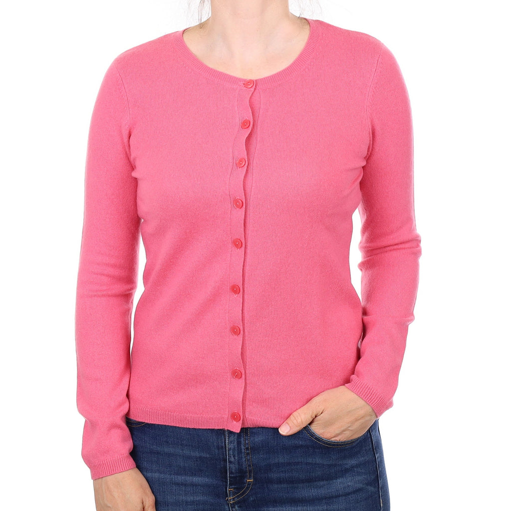 Lupin Pink Cashmere Crew Neck Cardigan Small