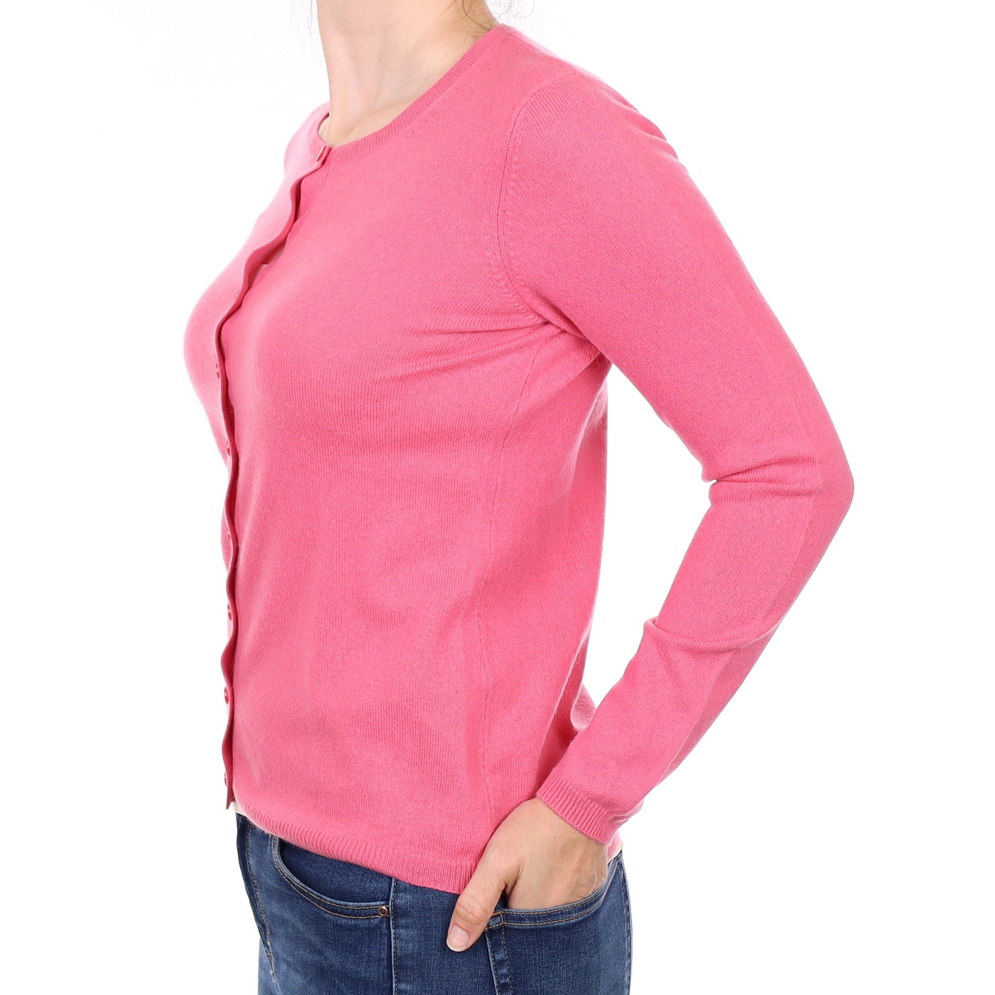 Lupin Pink Cashmere Crew Neck Cardigan Small