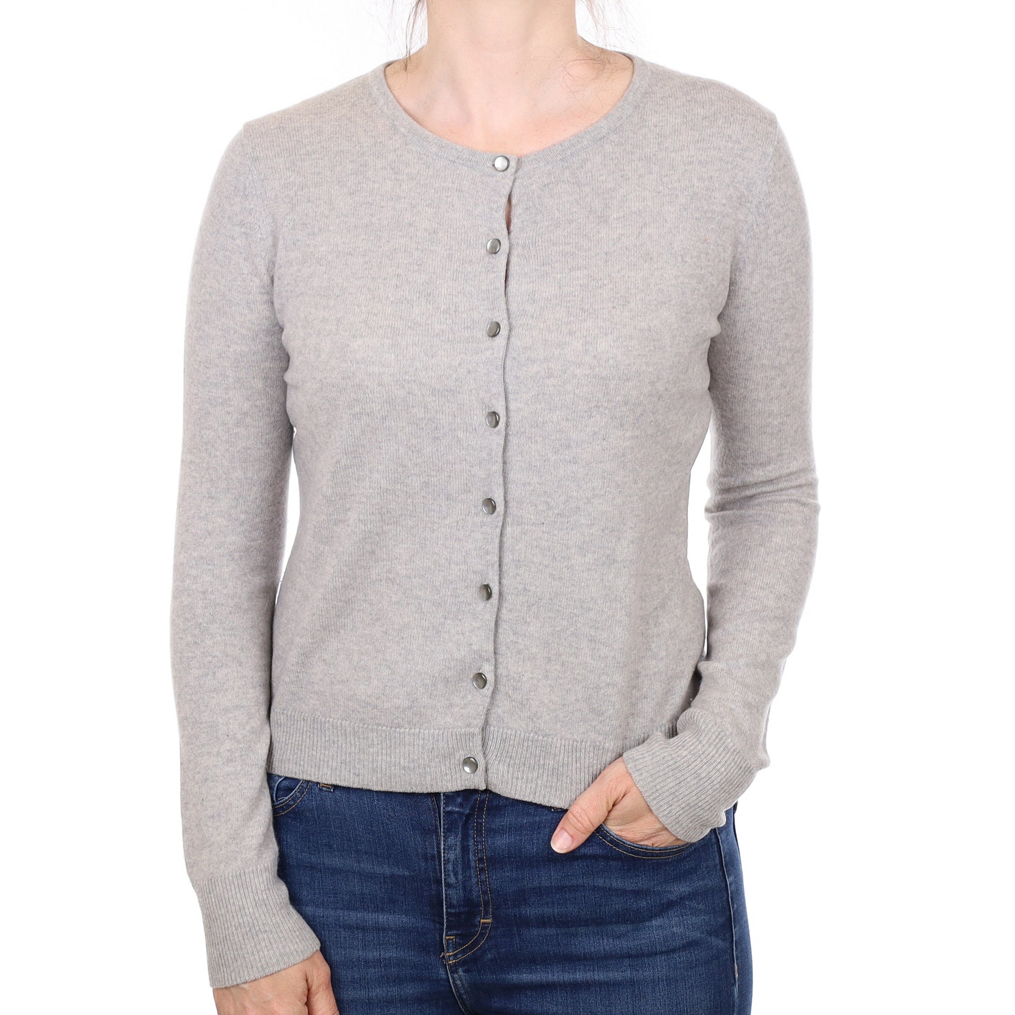 Smoke Grey Cashmere Crew Neck Cardigan Small