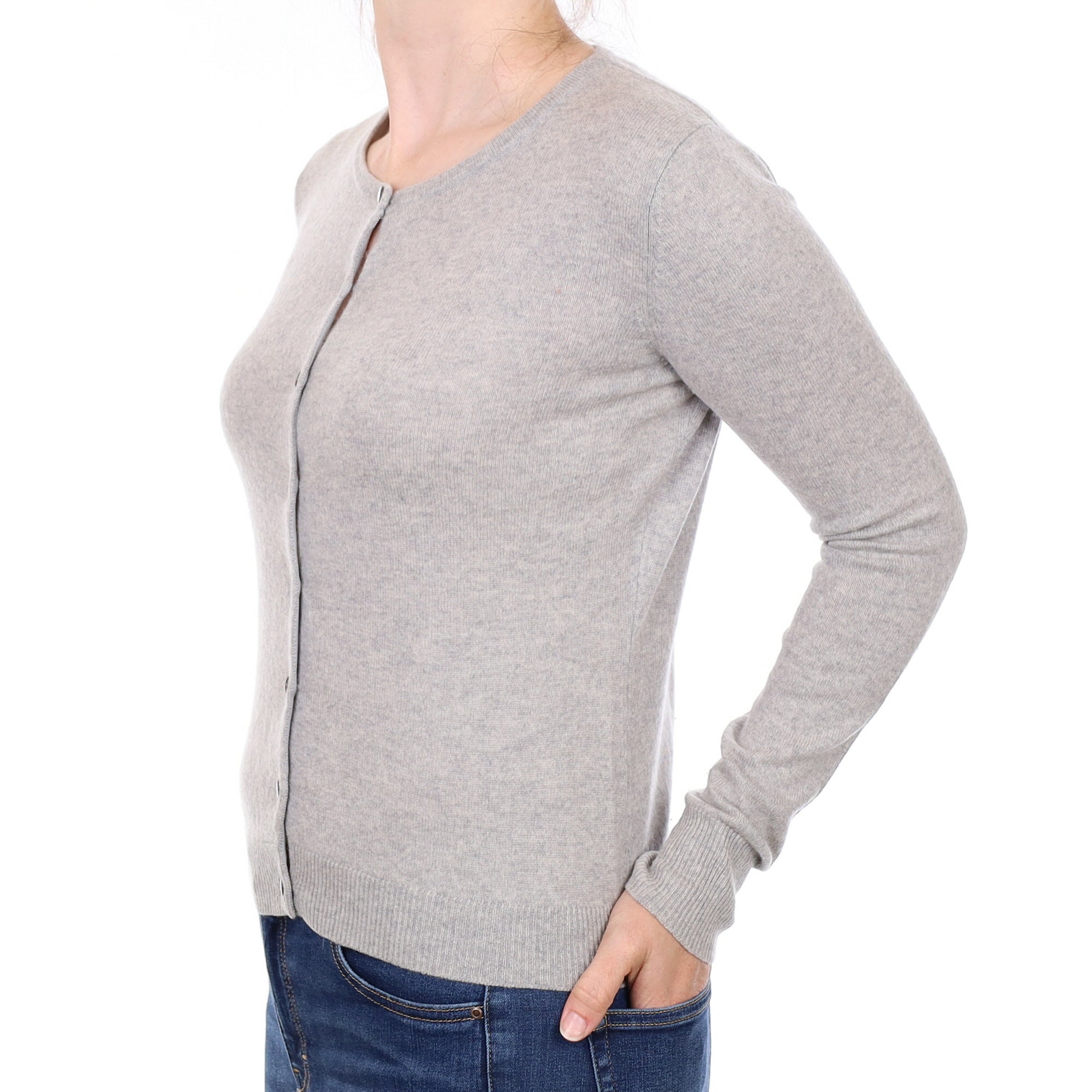 Smoke Grey Cashmere Crew Neck Cardigan Small