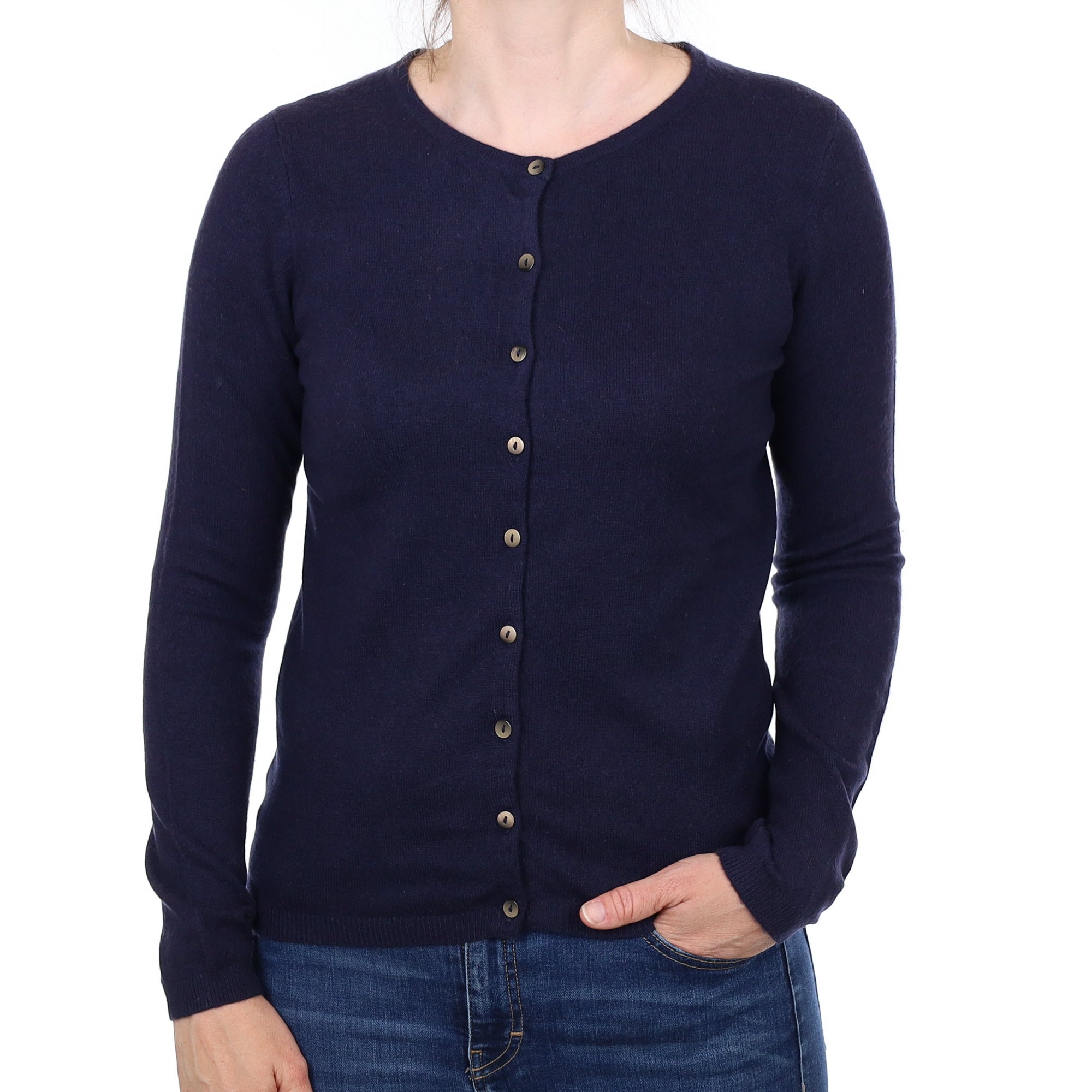 Navy Cashmere Crew Neck Cardigan Small