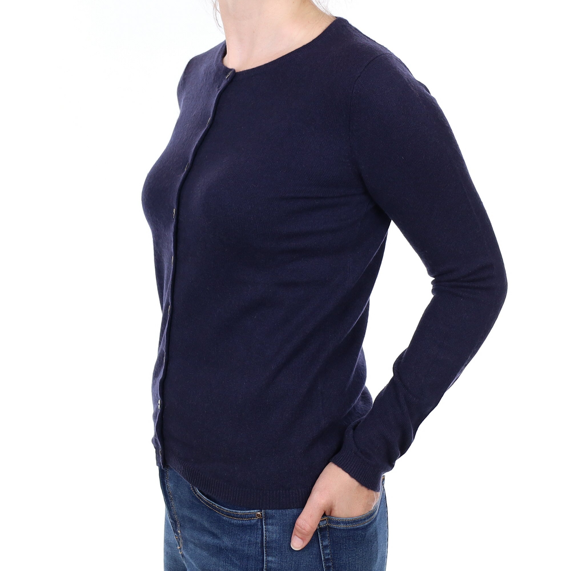 Navy Cashmere Crew Neck Cardigan Small