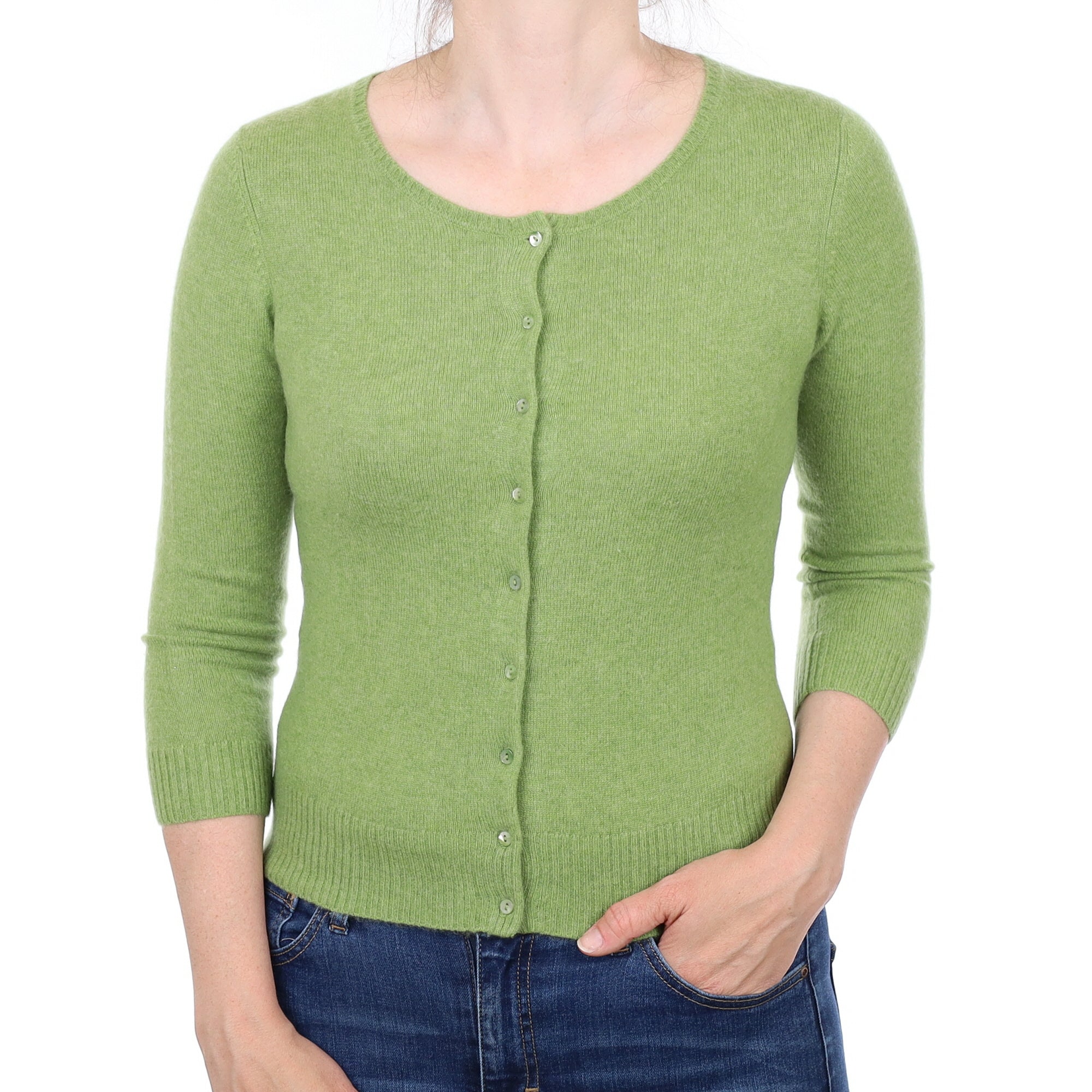 Apple Green Cashmere Crew Neck Cardigan Small