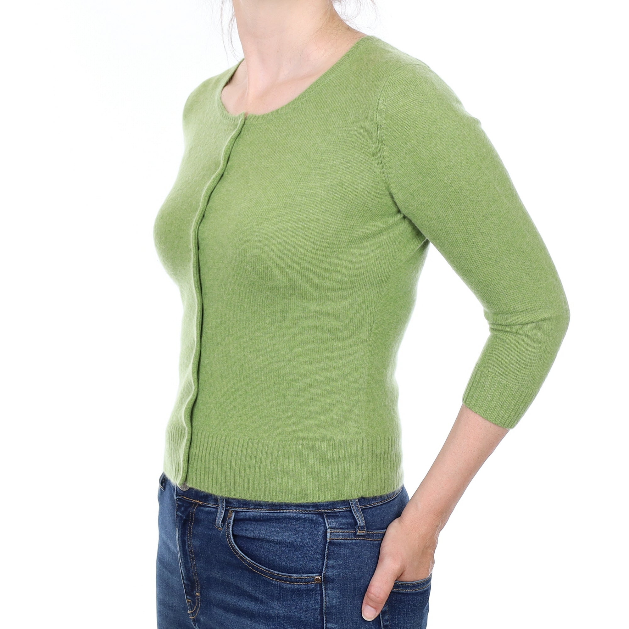 Apple Green Cashmere Crew Neck Cardigan Small
