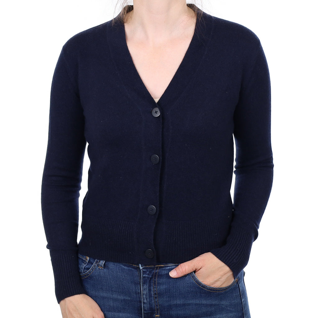 Navy Blue Cashmere V Neck Cardigan Small
