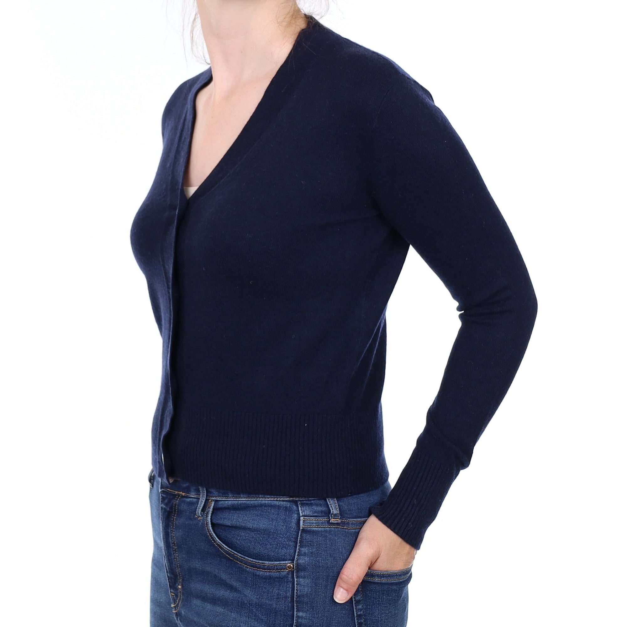 Navy Blue Cashmere V Neck Cardigan Small
