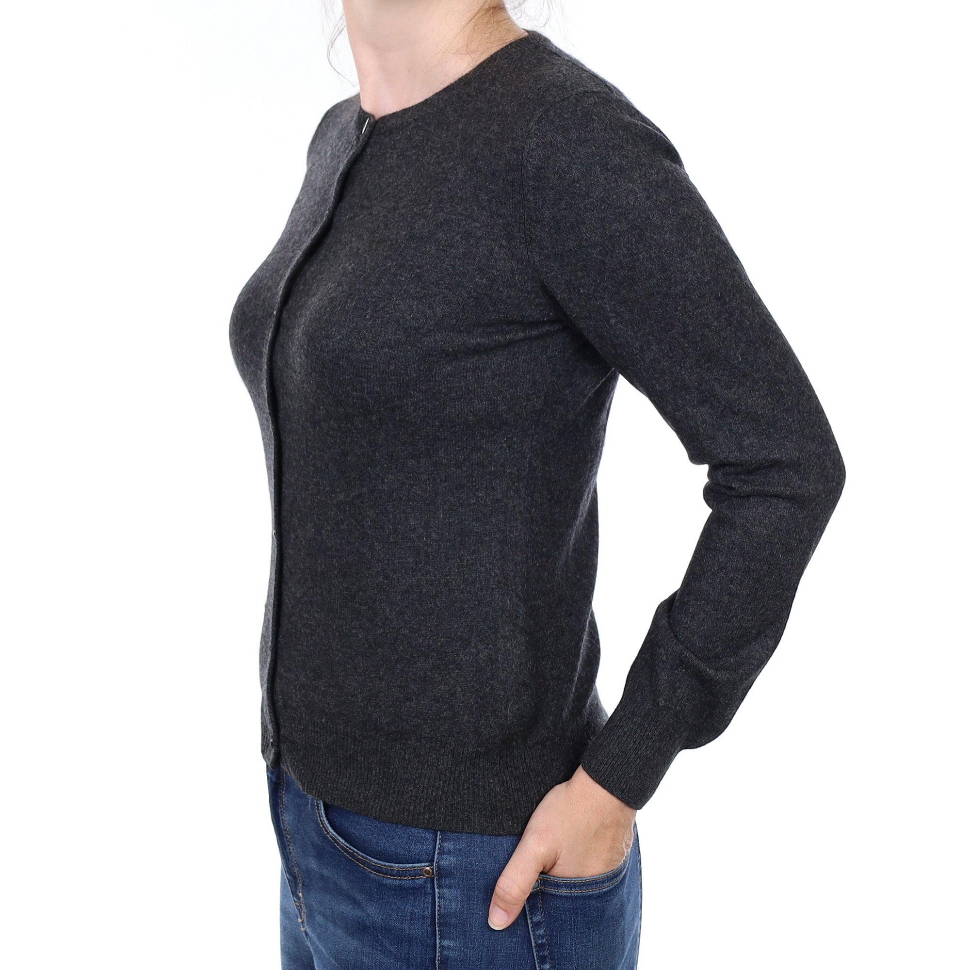Charcoal Grey Cashmere Crew Neck Cardigan Small