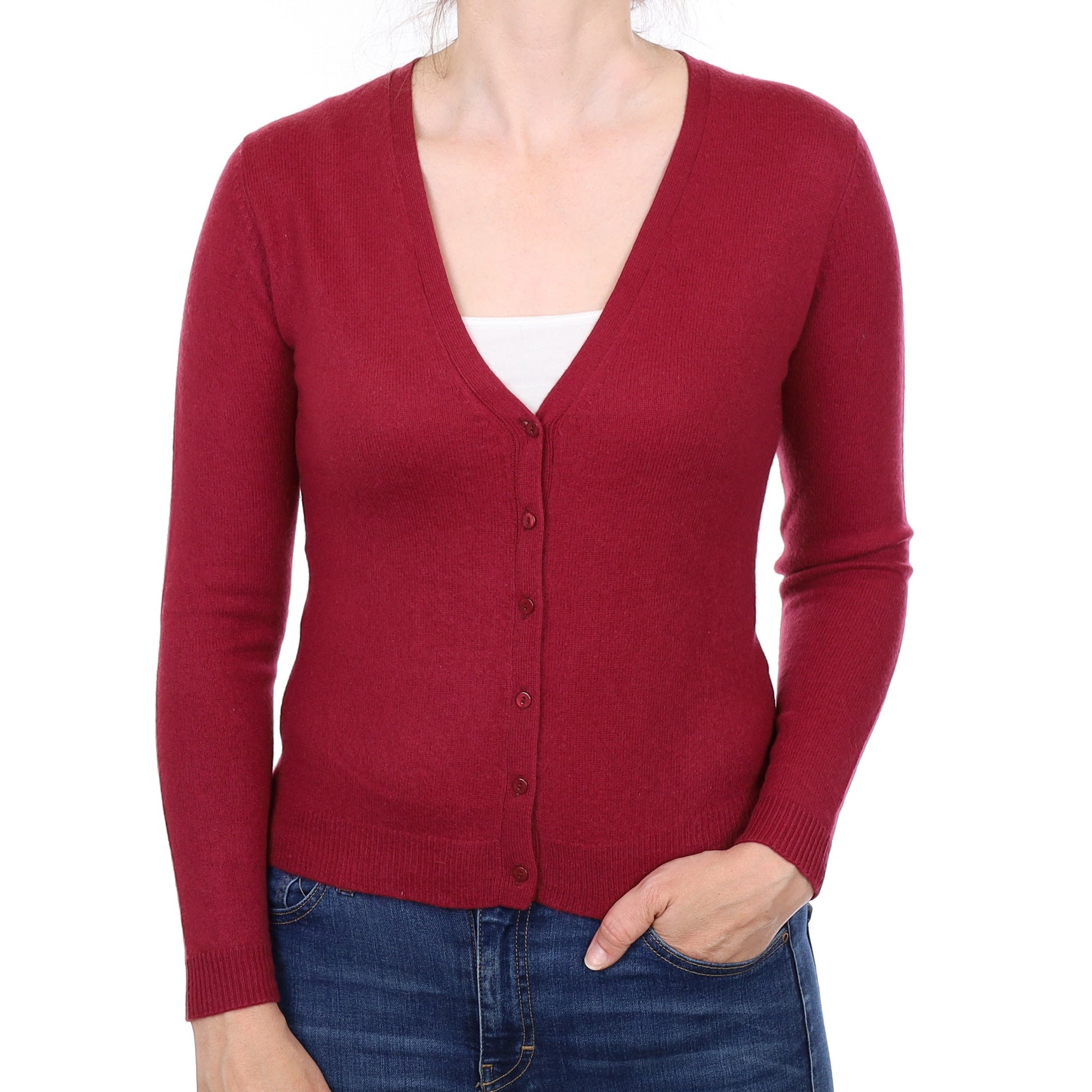 Garnet Red Cashmere V Neck Cardigan Small