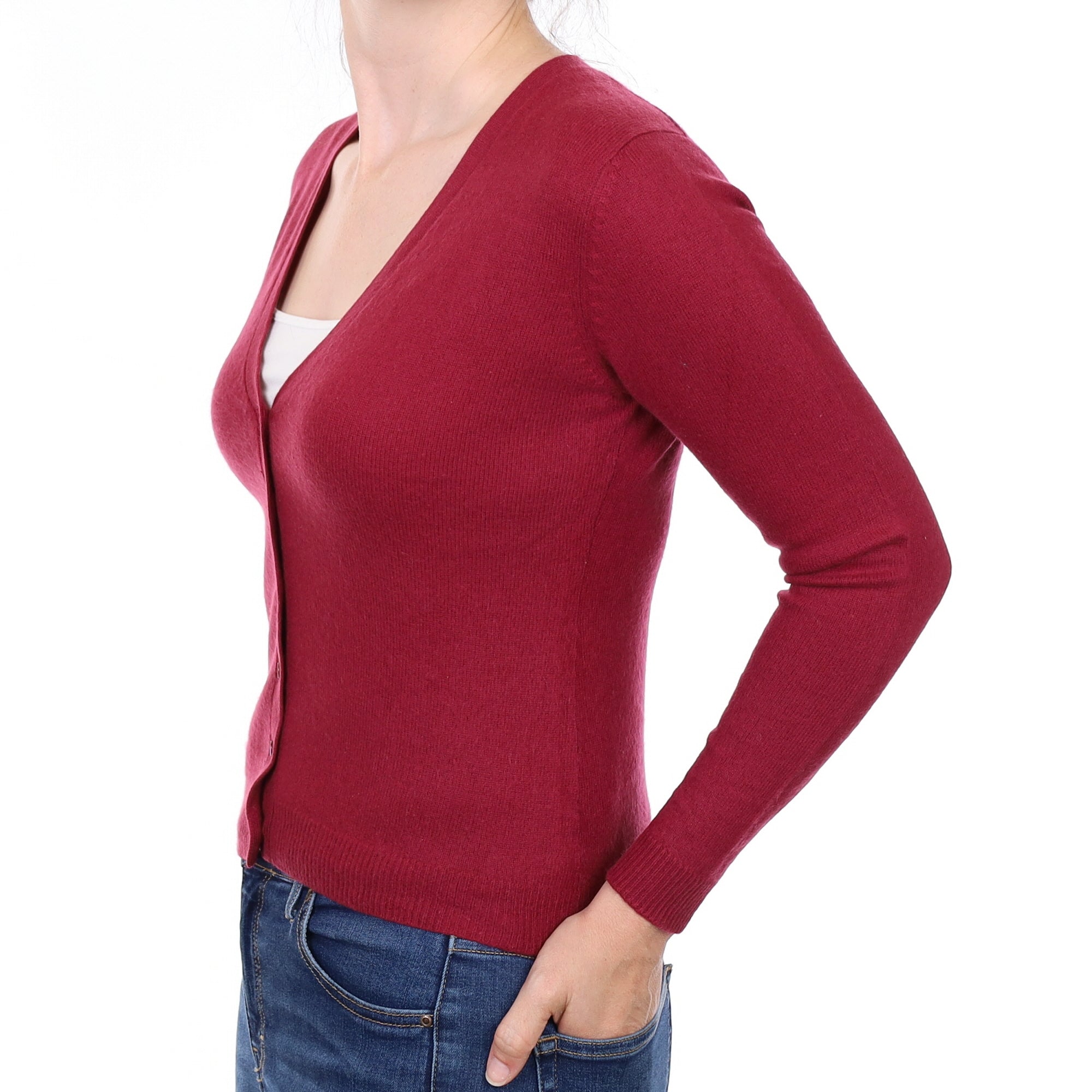 Garnet Red Cashmere V Neck Cardigan Small