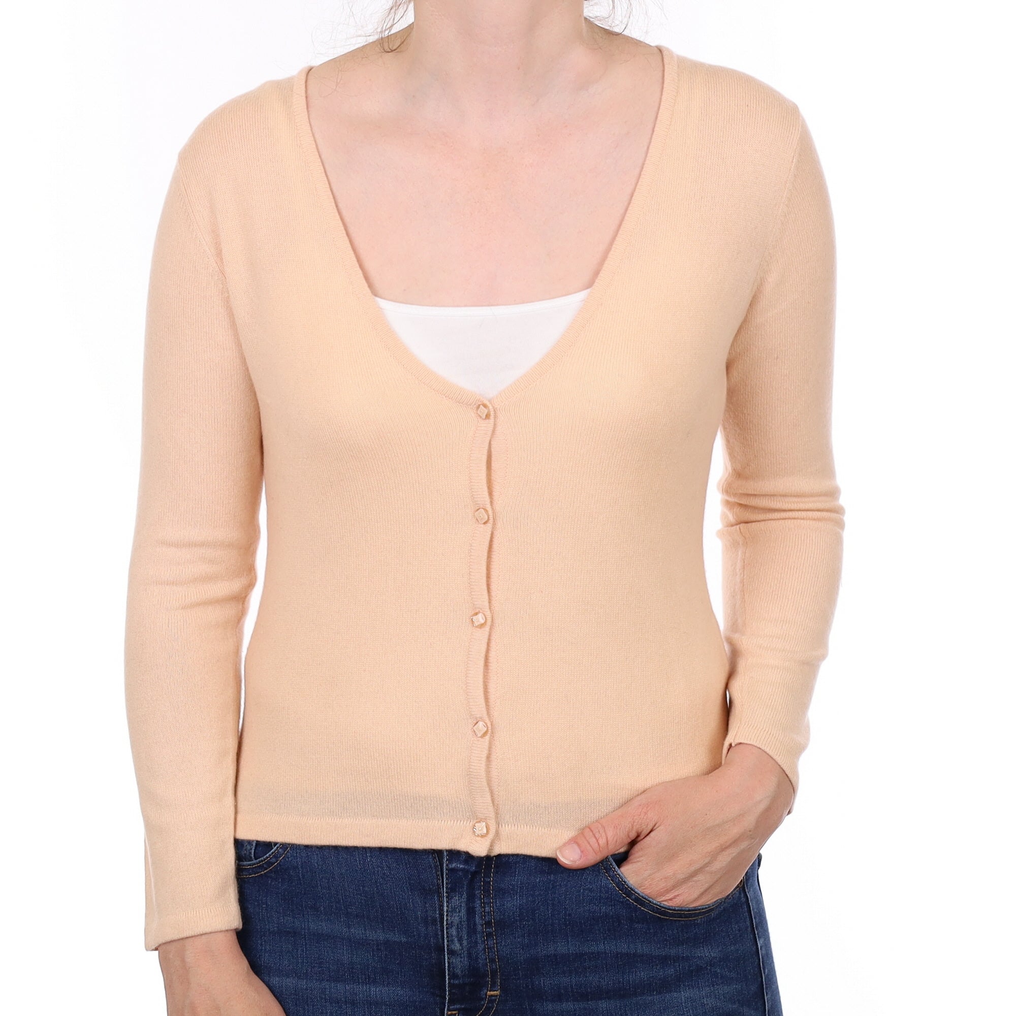 Shell Pink Cashmere V Neck Cardigan Small