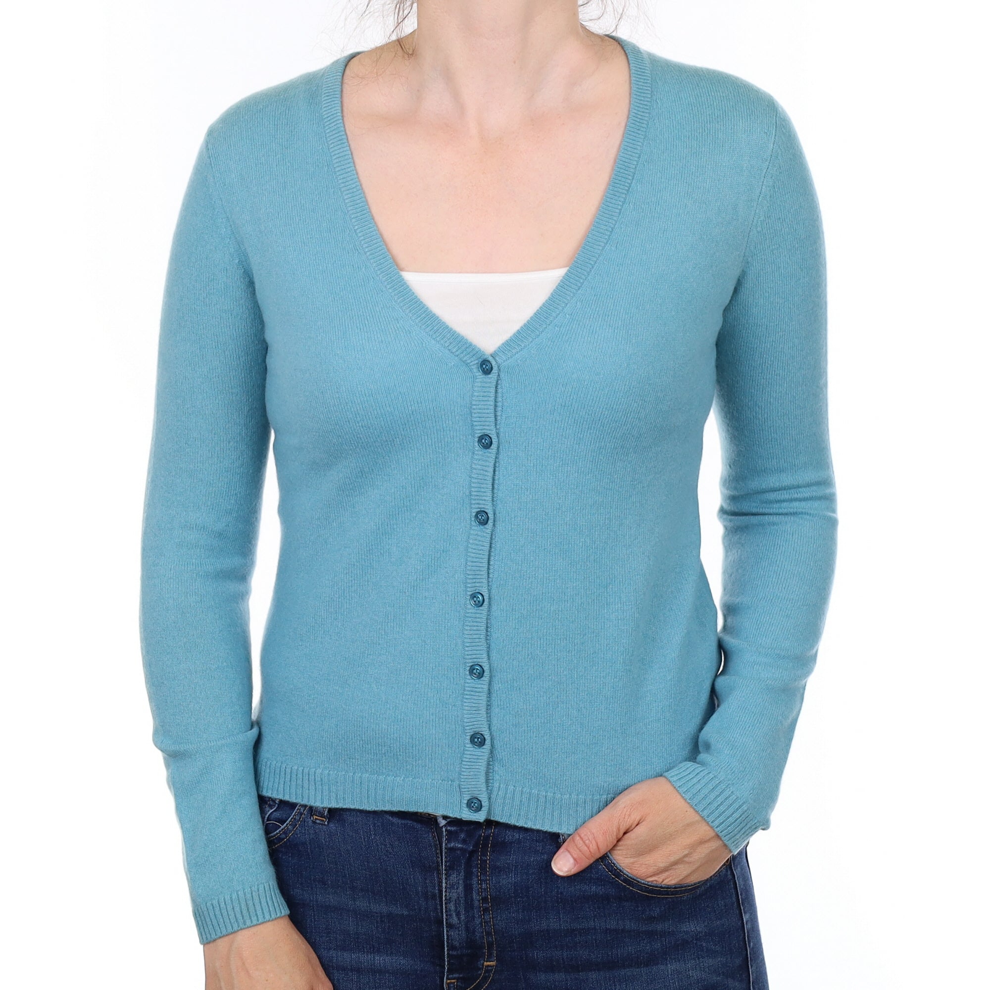 Aqua Marine Cashmere V Neck Cardigan Small