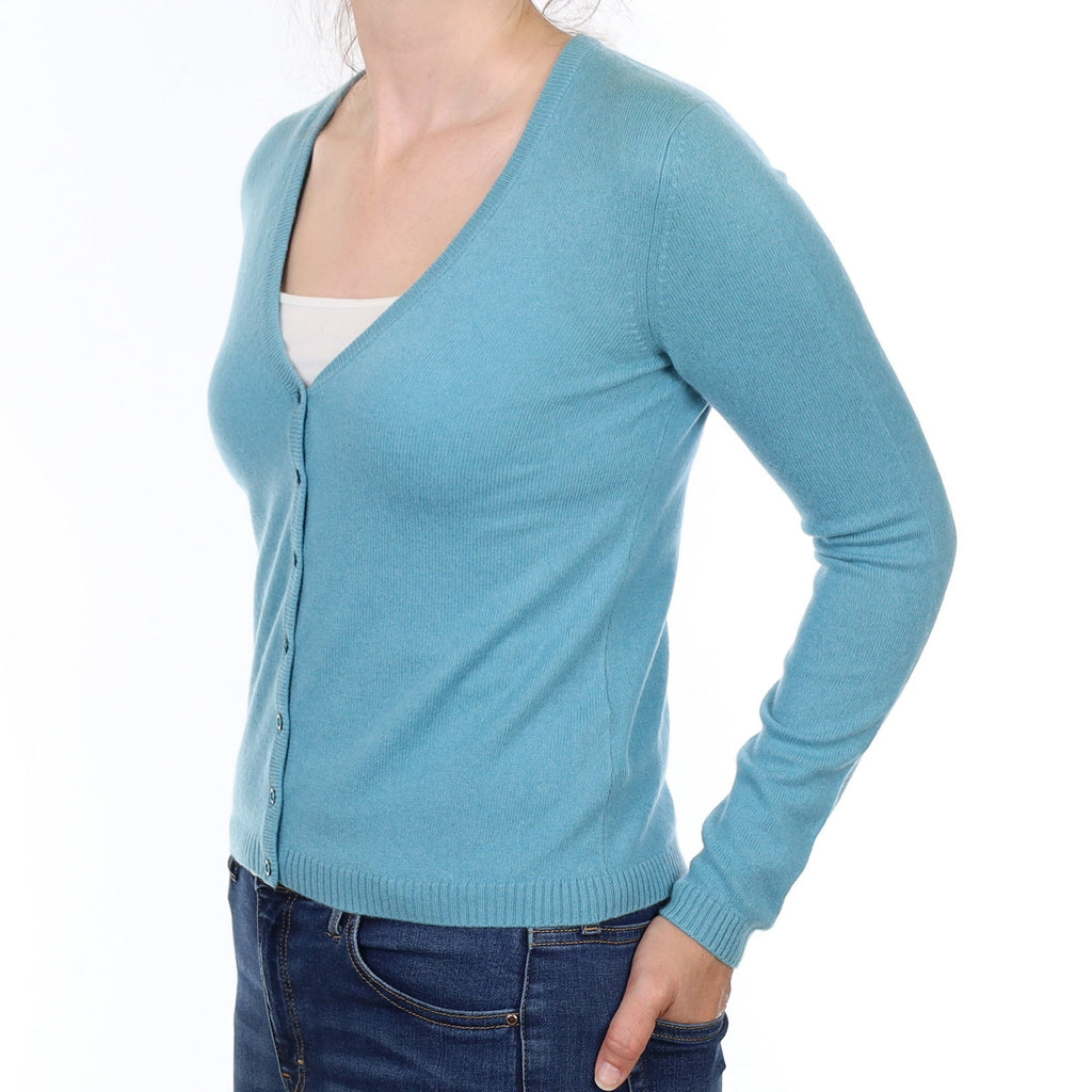 Aqua Marine Cashmere V Neck Cardigan Small