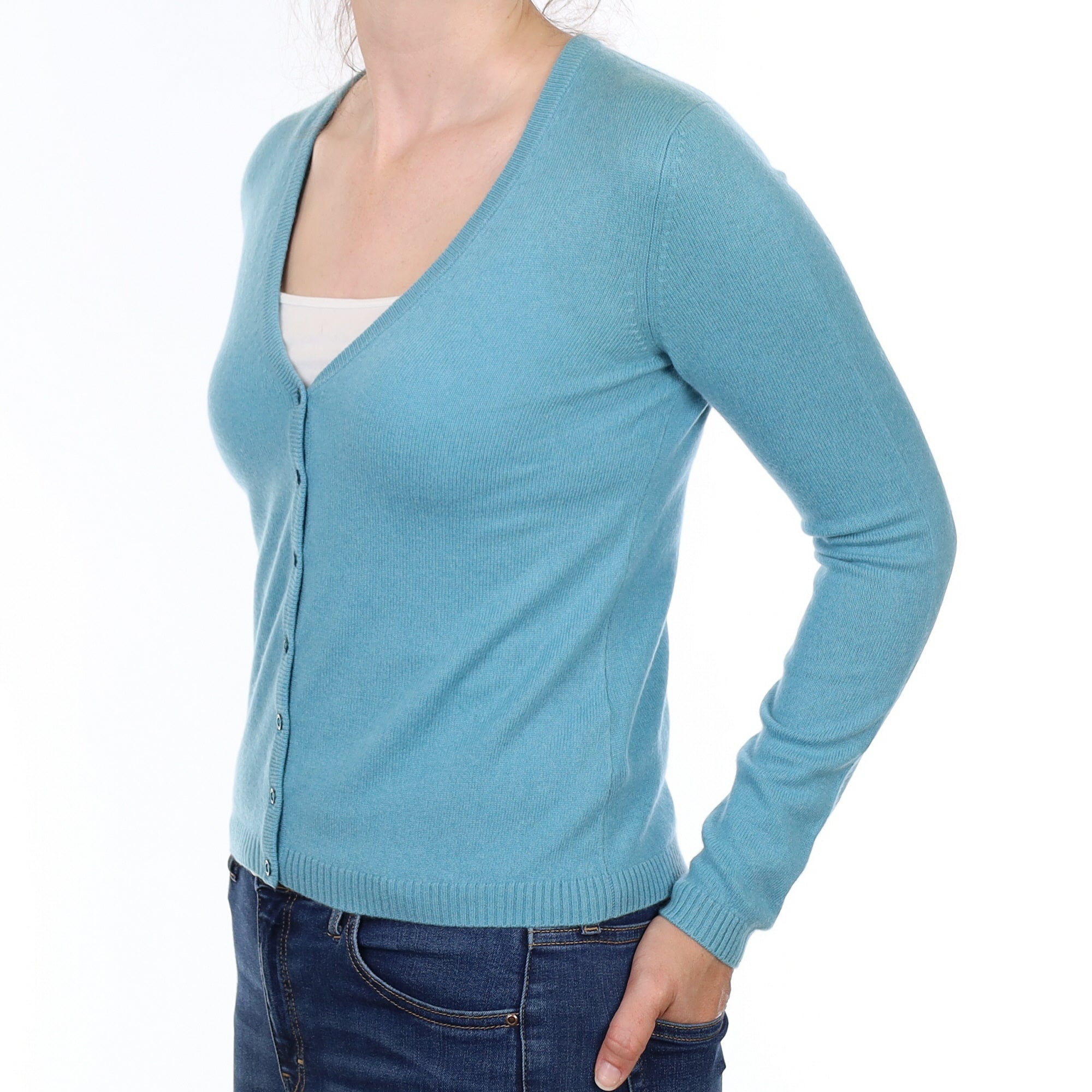 Aqua Marine Cashmere V Neck Cardigan Small