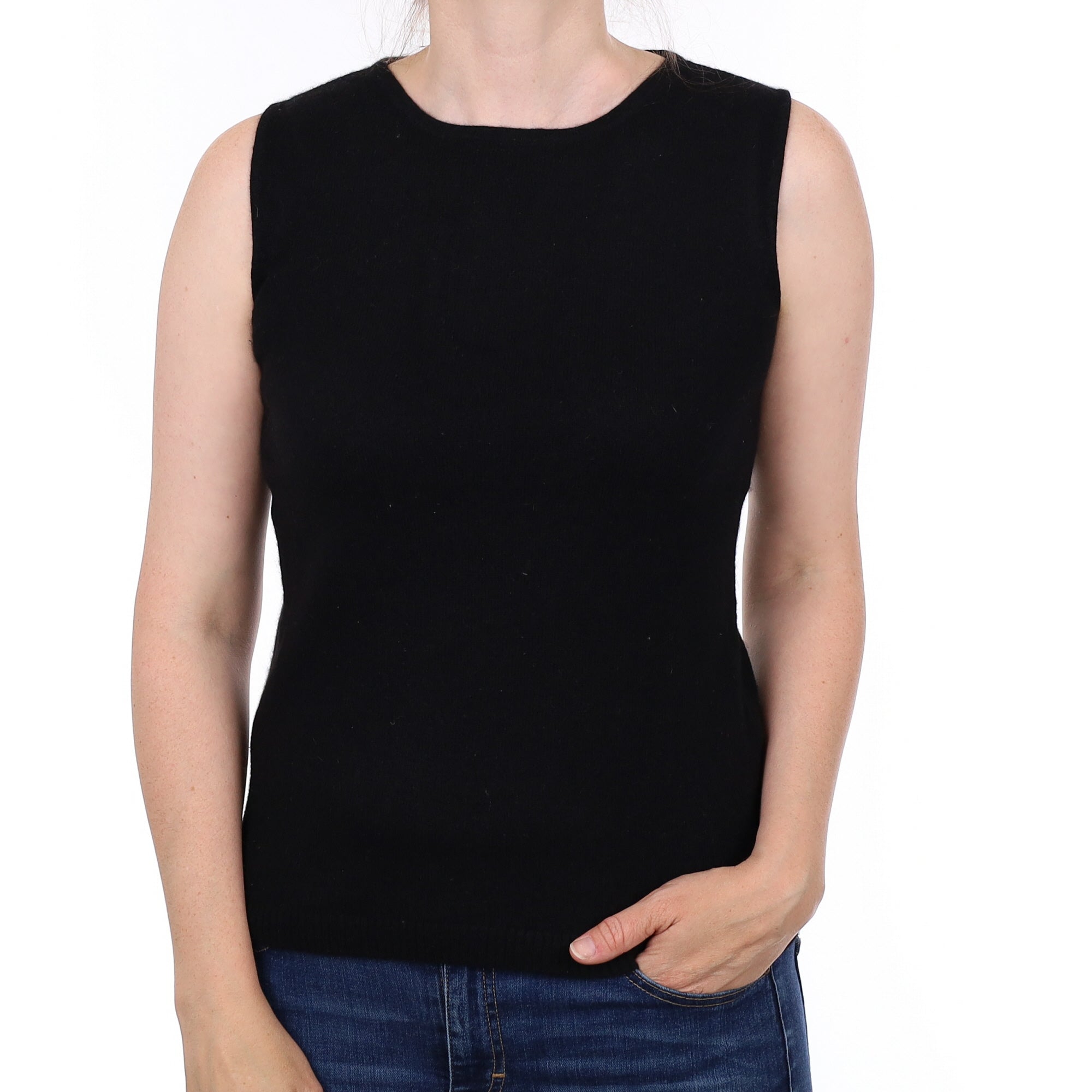 Black Cashmere Crew Neck Tank Top Small
