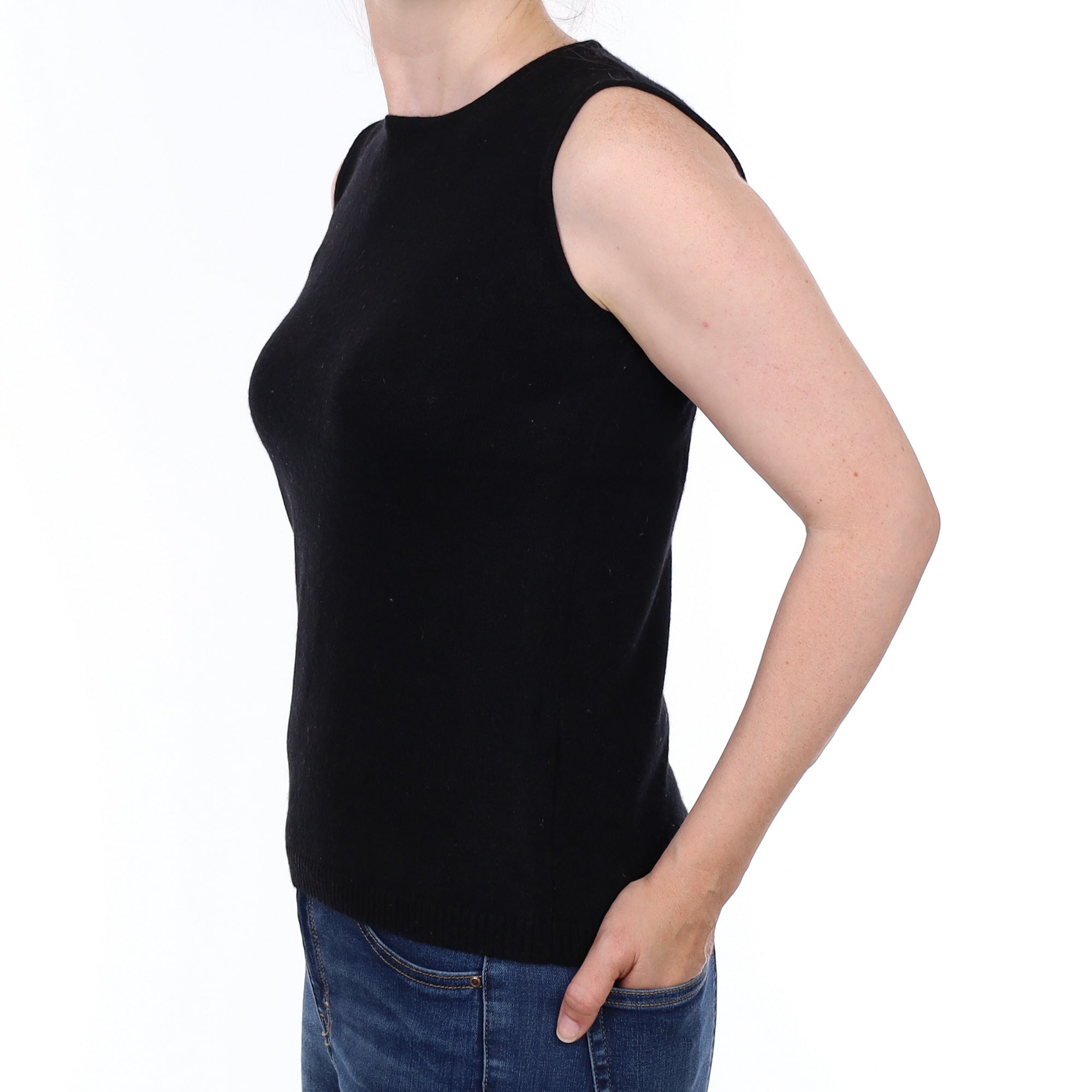 Black Cashmere Crew Neck Tank Top Small