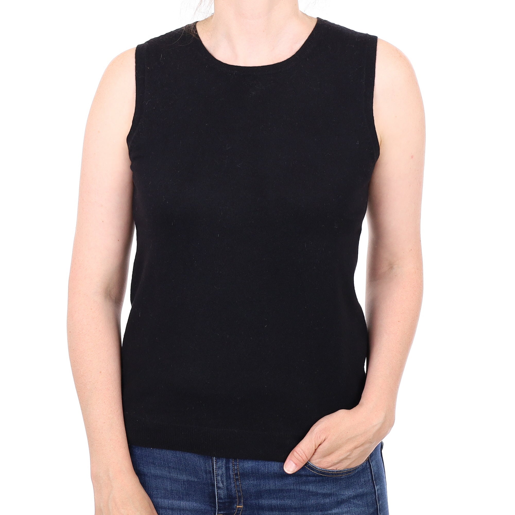 Black Cashmere Crew Neck Tank Top Small