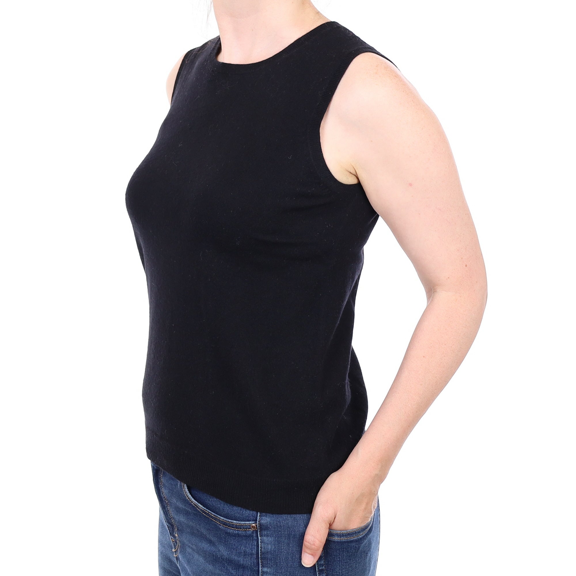 Black Cashmere Crew Neck Tank Top Small