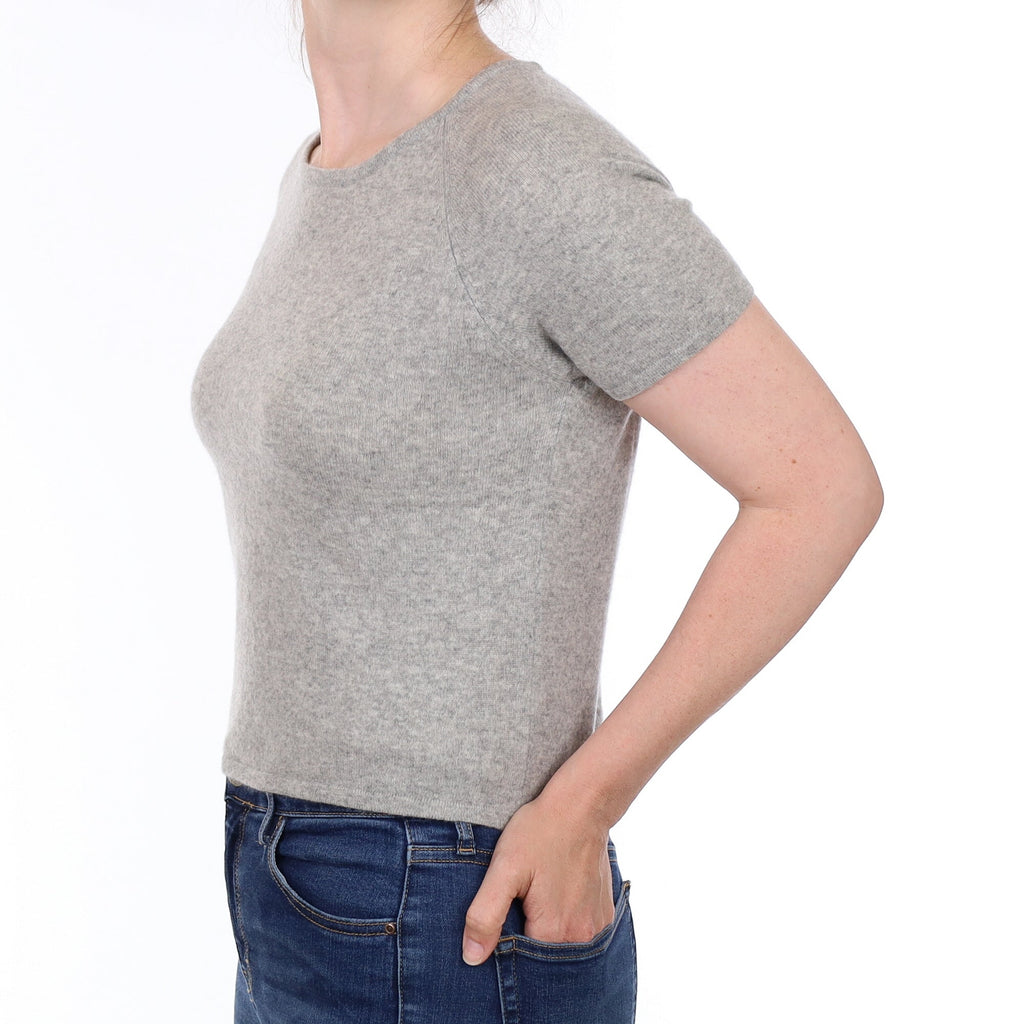 Smoke Grey Cashmere Short Sleeved Crew Neck Jumper Small