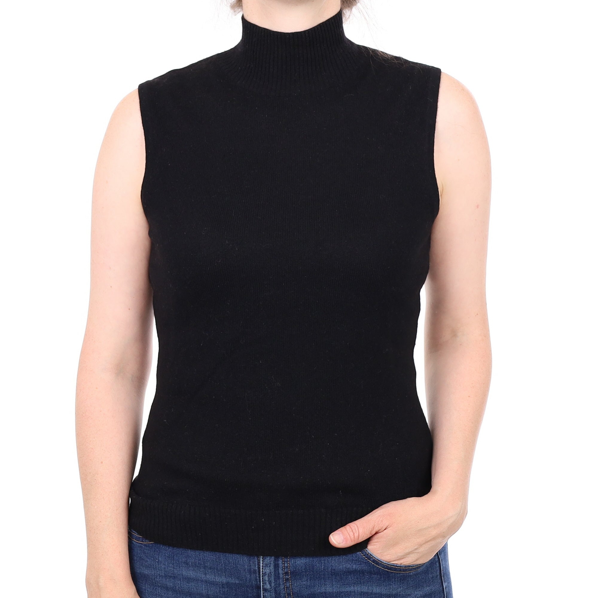 Black Cashmere Turtleneck Tank Top Small