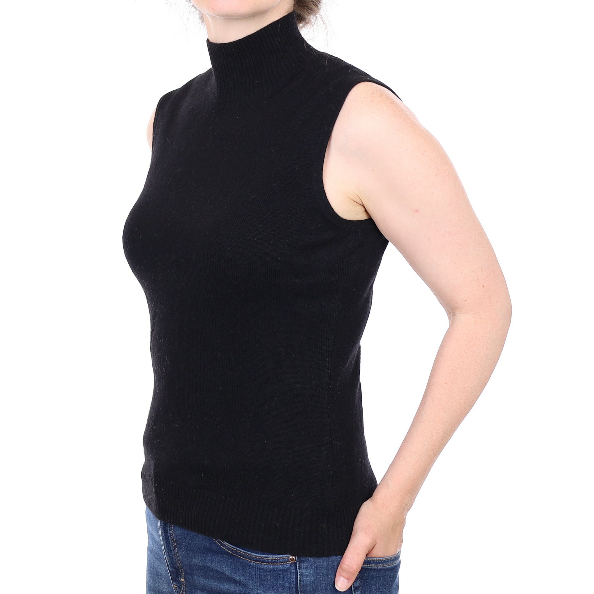 Black Cashmere Turtleneck Tank Top Small