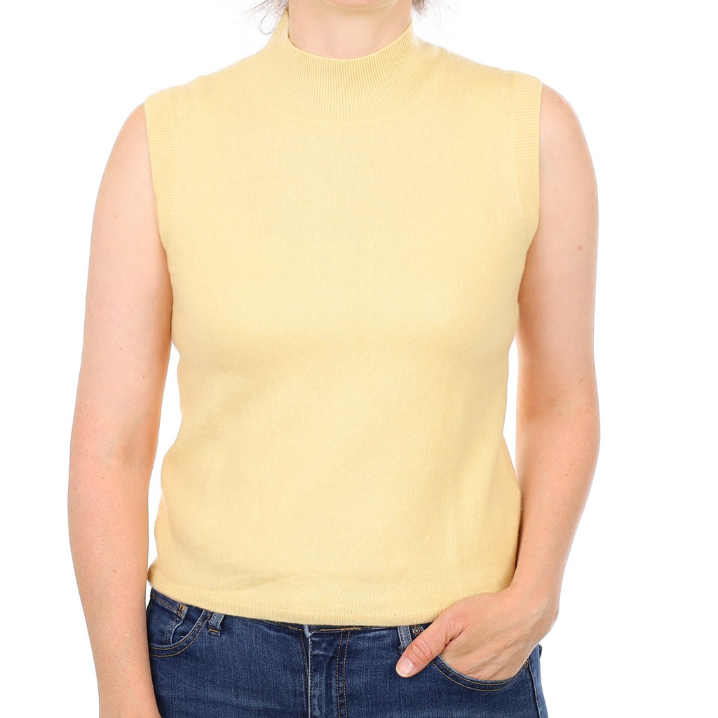 Primrose Yellow Cashmere Turtle Neck Tank Top Small