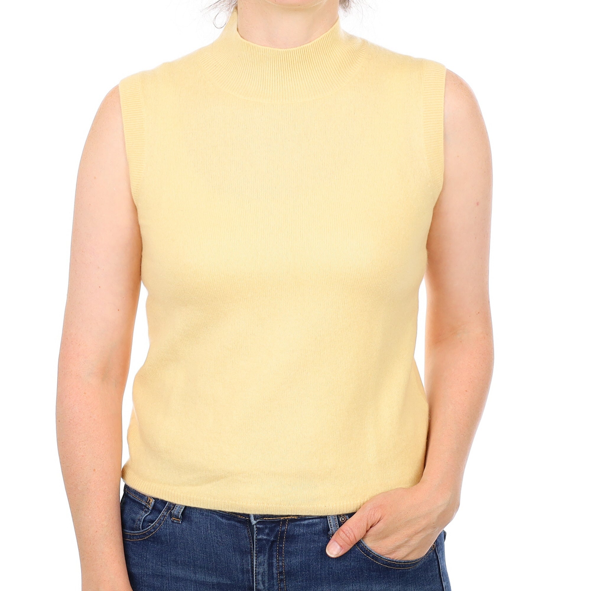 Primrose Yellow Cashmere Turtle Neck Tank Top Small